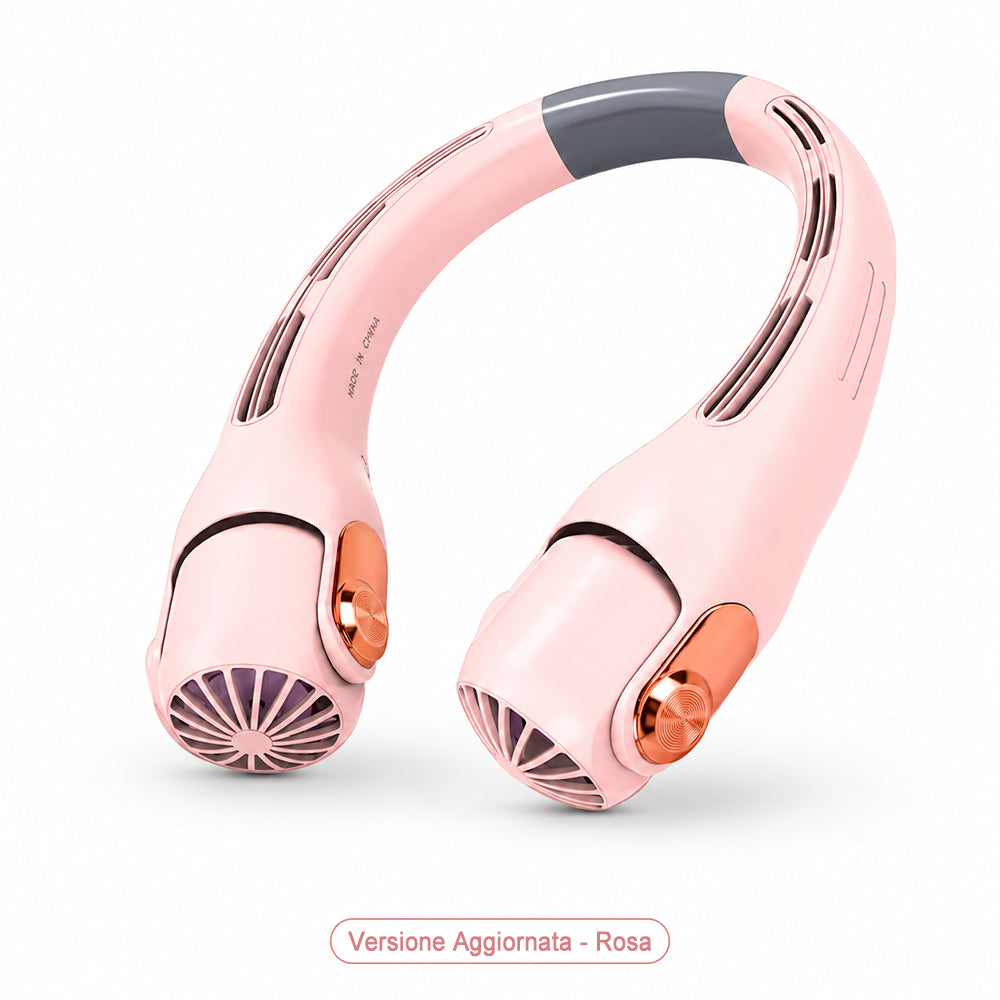 🍃 Ventilatore da Collo con Effetto Aria Condizionata – Ultra silenzioso, rotazione a 360°, 3 velocità. Raffrescamento a mani libere, batteria a lunga durata. L'accessorio indispensabile per l'estate!