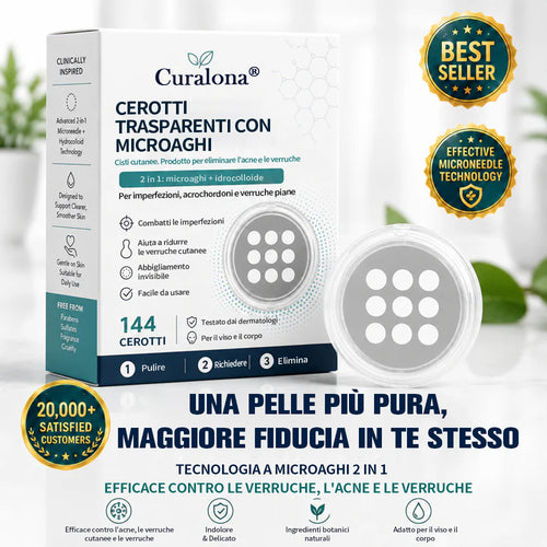 ✨Curalona® Cerotto 2 in 1 con Microneedle e Idrocolloide 🍀 | Aiuta a rimuovere nei in rilievo, acne, verruche piane e fibromi cutanei | Contribuisce a migliorare rughe, cicatrici e imperfezioni della pelle | Cerotti invisibili per viso e corpo