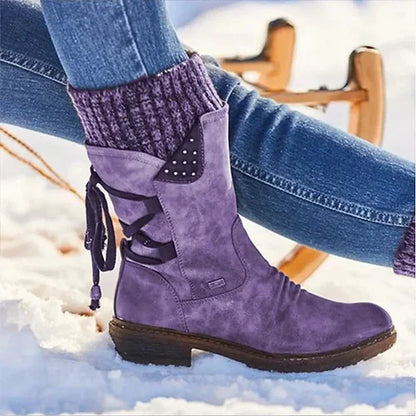 🔥 ULTIMO GIORNO – 80% DI SCONTO 🔥 Stivali invernali da donna con supporto ergonomico, fiocco decorativo e calda fodera in lana