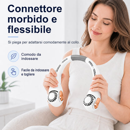 🍃 Ventilatore da Collo con Effetto Aria Condizionata – Ultra silenzioso, rotazione a 360°, 3 velocità. Raffrescamento a mani libere, batteria a lunga durata. L'accessorio indispensabile per l'estate!