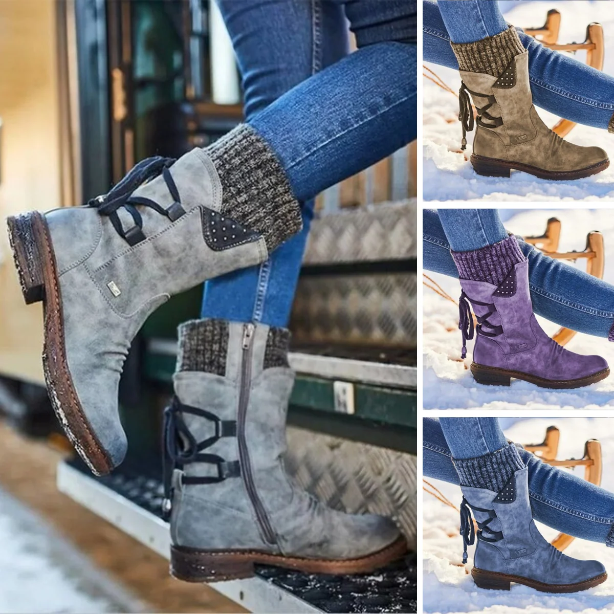 🔥 ULTIMO GIORNO – 80% DI SCONTO 🔥 Stivali invernali da donna con supporto ergonomico, fiocco decorativo e calda fodera in lana